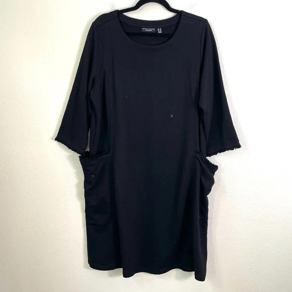 Susan Graver Weekend Womens Plus 1X Black Pocket Shirt Dress Casual Comfort - Picture 8 of 13